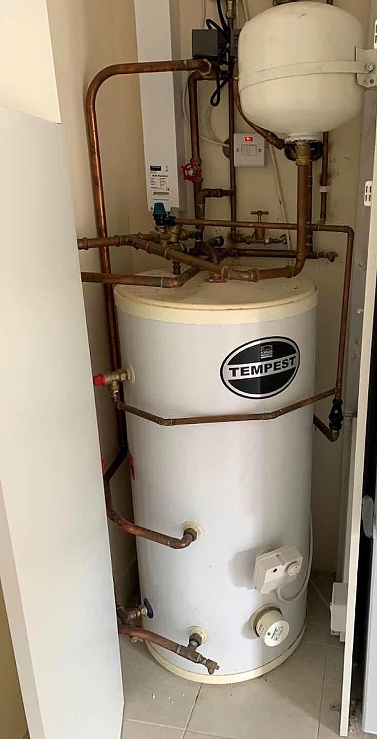 Unvented hot water cylinder and pipework installed by Rapid Plumbing and Build in Sheffield